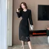 2026 Vestido de encaje de alta gama, elegante, chic para damas, vestido largo estilo francés para mujeres, precio asequible, tela transparente color albaricoque