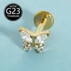 Stud para Lábio Borboleta Cravejada de Diamante Zircônia Titânio ASTM-F136 Corpo em Liga de Titânio de Grau de Implante Joia para Body Piercing Stud de Osso da Orelha