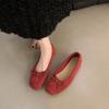 Flats Franceses Flats de Boca Baja para Mujer 2024 Nuevos Zapatos Rojos Pequeños de Gamuza Retro Estilo Hada Zapatos Tipo Bailarina
