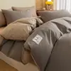 Conjunto de cama de quatro peças 100% algodão, algodão lavado, respirável, confortável, inspirado em dopamina, design vibrante color-block, disponível para dropshipping