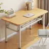 Escritorio de computadora plegable para vivienda de alquiler, escritorio de oficina, escritorio de dormitorio, uso doméstico, estilo madera natural, mesa rectangular para estudio de estudiante