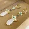 Nuevos Pendientes Estilo Chino de Jade Blanco Natural Forma de Gota de Aceite sin Perforar para Bobina de Mosquitos con Gancho de Plata 925 Pendientes Cheongsam