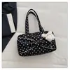Bolsa Boston Nicho Coreana Feminina Nova Grande Capacidade Bolinhas Bolsa de Mão Casual Lona Ombro Axila