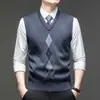 Colete de Lã Masculino Outono Inverno Colete de Tricô Meia-idade Gola V Sem Mangas Camada Base Colete Masculino Estilo Versátil