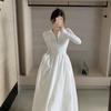 Vestido Largo Negro de Manga Larga Estilo Francés Falso Dos Piezas para Mujer, Nuevo Otoño 2024 Casual Estilo Hepburn Vestido Largo Empalmado