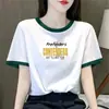Camiseta de Manga Corta con Bloques de Color para Mujer de Comercio Exterior Transfronterizo, Nuevo Estilo de Verano, Corte Holgado, Top Corto