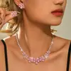 Collar de Flor de Zircón Rosa Flor de Cerezo Transfronterizo Europeo y Americano Set de Dos Piezas, Cadena para Clavícula de Lujo Ligero de Alta Gama, Collar Estilo Novia
