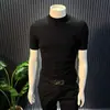 Camiseta Básica Rayada de Cuello Medio para Hombre, Nueva Tendencia Primavera 2026 Marca Ropa Interior Ajustada para Hombre Camiseta de Manga Corta con Cuello Medio