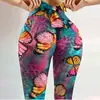Novas Calças de Corda com Laço Estampadas Digitais de Alta Elasticidade Absorventes de Suor para Fitness, Calças Apertadas de Cintura Alta Slim para Yoga Feminino