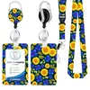 Lanyard de poliéster con transferencia térmica de pluma, hebilla de aleación de zinc redonda con epoxi arcoíris de fácil extracción, tarjetero de PVC floral