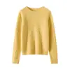Suéter de cachemira 100% pura para mujer para otoño e invierno, de doble hebra engrosada, tejido de ochos completo, cuello redondo, corte holgado, jersey de punto, capa base de punto