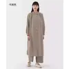 2026 Otoño Nuevo Holgado Tallas Grandes Mujer Longitud Media Casual Versátil Cuello Solapa Algodón Lino Manga Larga Color Sólido Vestido Camisa