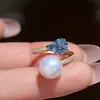Acessórios DIY Prata de Lei S925 Diamante Azul Anel de Pérola de Luxo Leve Base para Anel Semi-acabado Montagem de Anel Artesanal 8-12mm