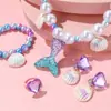 Set de Collar de Sirena para Niños Niñas Concha Pulsera para Niña Joyería de Princesa Bebé Lindo Clip para Oreja Anillo