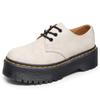Epiden 1461 Sapatos de couro pequenos com sola grossa e 3 furos, cano baixo feminino, couro legítimo, bico redondo, casual, estudante, botas curtas com sola plataforma