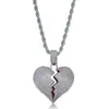 Collar con colgante de corazón roto estilo hip-hop europeo y americano, cobre incrustado con circonita, marca de tendencia unisex para parejas, corazón agrietado personalizado, venta al por mayor