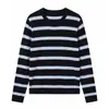 Nanyou Ropa Fina de Mujer Hilo Fino Tencel Lana Principios de Otoño Raya Francesa Versátil Cuello Redondo Suéter de Punto Lana
