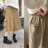 Foto Real de Calça Cropped Vintage de Veludo Cotelê Fosco, Modelagem Solta Emagrecedora, Calça Casual de Comprimento Médio, Calça Versátil de Perna Larga, Roupa Feminina, 2 Cores