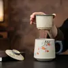 Separador de Chá Infusor Copo Ruyi de Caqui Copo para Escritório Casa com Tampa Caneca de Grande Capacidade Copo de Água Cerâmico