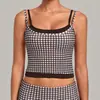 Arena Otoñal Estampado Retro Bloques de Color Rayas Ropa Deportiva Halter Falso Dos Piezas Cintura Ceñida Moldeador Tanque de Yoga para Mujer 1179