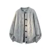 Suéter cárdigan de punto trenzado gris claro para hombre, otoño, estilo old money, corte relajado, prenda exterior americana cleanfit