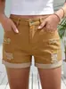 Transfronterizos, shorts de mezclilla elástica para mujer, estilo callejero, color caqui, de tiro alto, cómodos y ultracortos, con un diseño ajustado