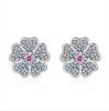 Brincos de flores rosa incrustados de diamantes versão coreana feminina de lindas orelhas em vento personalidade fabricantes de joias uma geração de brincos de cabelo