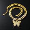 Collar de Mariposa Nuevo Producto Transfronterizo, de Alta Gama, Lleno de Diamantes, Collar de Cadena Cubana Estilo Ins Moderno y Versátil, Joyería Transfronteriza