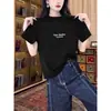 2026 Nuevos Tops de Verano para Mujer Moda Tendencia Versátil Elegante Azul Marino Hombro Normal Manga Corta de Algodón Puro Camiseta para Mujer