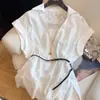 Camisa de Renda com Gola, Renda Doce Vazada de Alta Durabilidade, Estilo Francês, para Mulheres, Novo Design Verão 2026, Top Juvenil