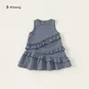 Ropa para Niños Bangxuan Verano Nuevo Elegante Vestido de Niña Línea A Cuadros Volante Vestido de Pastel para Niños Pequeños