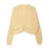 Cárdigan de punto grueso para mujer estilo coreano de otoño e invierno, cuello en V corto de un solo botón, estilo suelto y casual, abrigo suéter de color liso