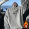Sudadera negra minimalista estilo americano con cuello redondo para hombre, adecuada para primavera, otoño e invierno, marca de moda, corte holgado, casual, talla grande, sin capucha