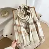 Cachecol Xadrez Grosso para Mulheres, Outono/Inverno Imitação de Caxemira, Cachecol Listrado Colorido Quente com Franjas, Presente para Melhor Amiga, Xale