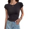 Camiseta Feminina de Manga Curta Cor Sólida Estilo Europeu e Americano, Novo Design Verão 2025, Emagrecedora, Acinturada, Curta, Blusa de Ombro Regular