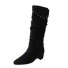 Botas Altas de Punta Larga para Mujer 2026 Otoño/Invierno Nuevas Versátiles Tacón Grueso Botas Altas Fruncidas Hasta la Rodilla Botas de Monta para Mujer