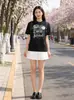 Camiseta de Manga Corta con Estampado de Letras Inglesas Florales de Fuegos Artificiales para Hombre, Nuevo Estilo Primavera y Verano, Top Casual Holgado para Pareja Joven para Mujer