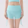 Shorts de Yoga com Cordão Cintura Alta Levanta Bumbum Ajustável Anti-Exposição Respirável Emagrecimento Pilates Shorts de Treino Mulher