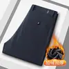 Calças casuais masculinas grossas de outono e inverno cintura alta retas quatro lados alta elasticidade calças masculinas jovens e de meia-idade business calças não amassam masculinas