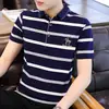Camiseta Masculina de Manga Curta de Alta Qualidade para o Verão Estilo Coreano Tendência Gola Polo Listrada Solta Roupas Masculinas