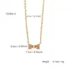 Colar com Pingente de Laço Dopamina e Diamante Estilo Coreano Fashion Simples Aço Inoxidável Banhado a Ouro 18K Alto Padrão Feminino