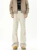 Pantalones de trabajo retro americanos lavados y desgastados, unisex, corte holgado, plisados, pierna recta, casuales, estilo high-street, ligeramente acampanados, modernos para otoño