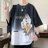 Gaywa Gradiente Manga Curta Masculino Verão Solto Desenho Animado Estampado Meia-manga Top Roupas para Adolescentes Casual Meia-manga
