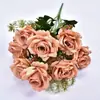 Flores de simulación rosas 9 rosas de ensueño flores de simulación para bodas decoración del hogar flores artificiales arreglo floral
