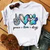 Maycaur Moda Mujer Patas de Perro Camiseta Paz Amor Perros Divertida