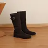 Botas Holgadas de Piel Genuina con Punta Fina, Estilo Vintage, Nuevas para Otoño e Invierno, Botas Vaqueras de Media Pantorrilla, Botas de Montura Versátiles para Mujer