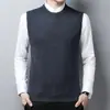 Chaleco de Lana para Otoño e Invierno para Hombres, de Mediana Edad y Mayores, Chaleco de Punto de Color Sólido con Cuello Redondo, Suéter sin Mangas para Papá, Moderno
