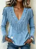 Nuevo abrigo de moda ajustado para otoño e invierno para mujer, de gamuza con borlas, cuello en V, estilo europeo y americano, transfronterizo