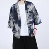 Cardigan de Protección Solar para Hombre Primavera y Verano Estilo Chino Retro Dinastía Han Top de Traje Tang Estampado Chaqueta Túnica Holgada con Botones para Hombre
