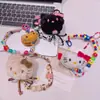 Gato Kv de Peluche Cadena de Teléfono con Cuentas de Colores Correa de Teléfono Linda Llavero Creativo de Dibujos Animados Colgante Pequeño Correa para Mochila